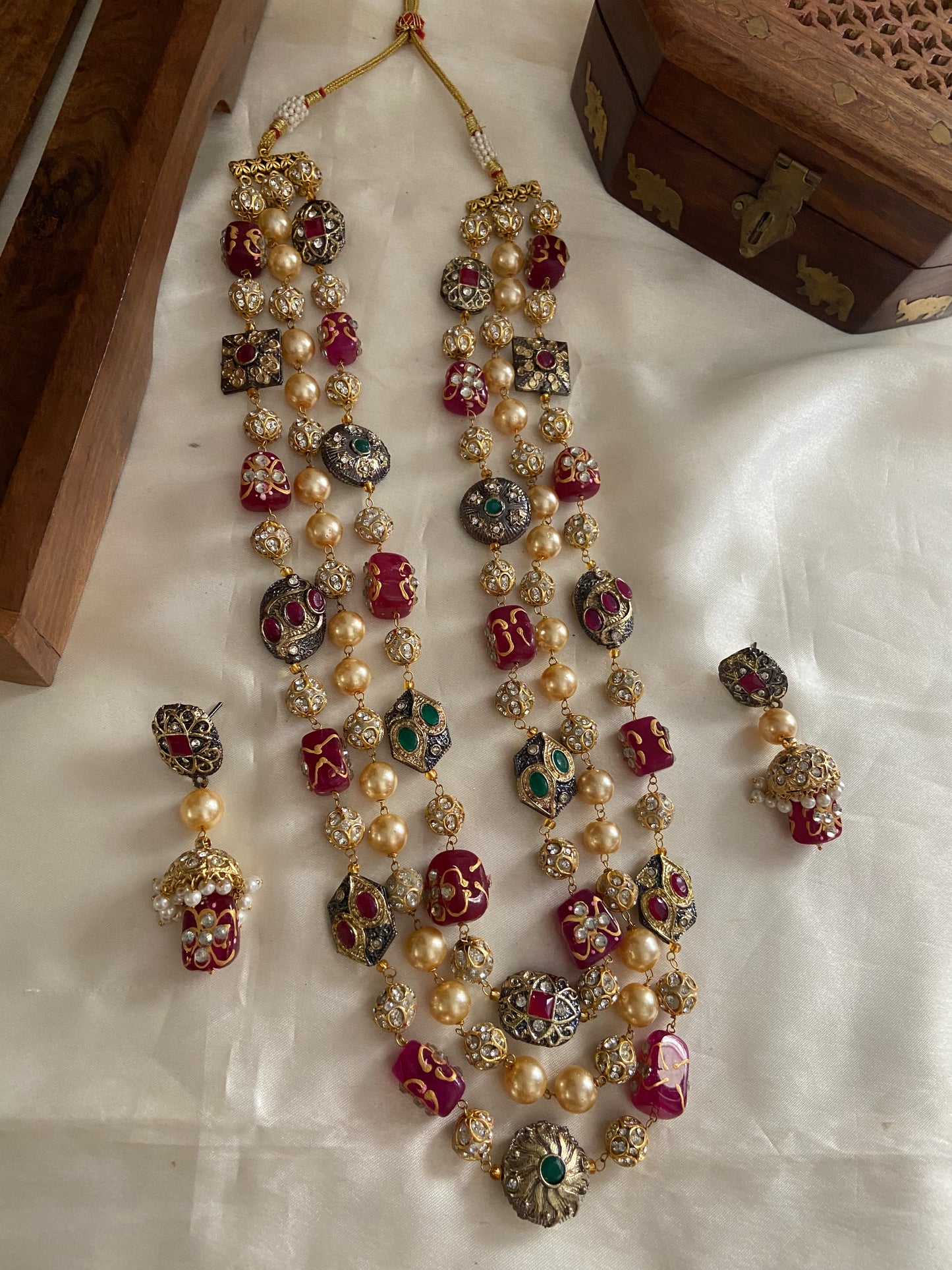 3 lines beads Haaram with earrings LH446 (colors available)