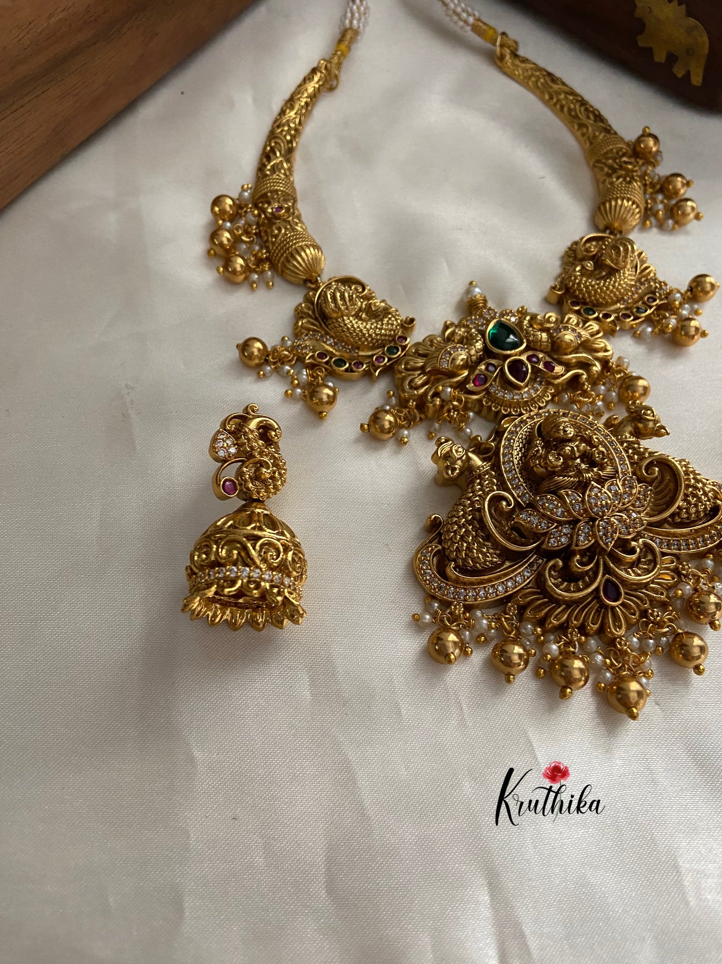 Lakshmi Devi peacock pipe necklace set NC808