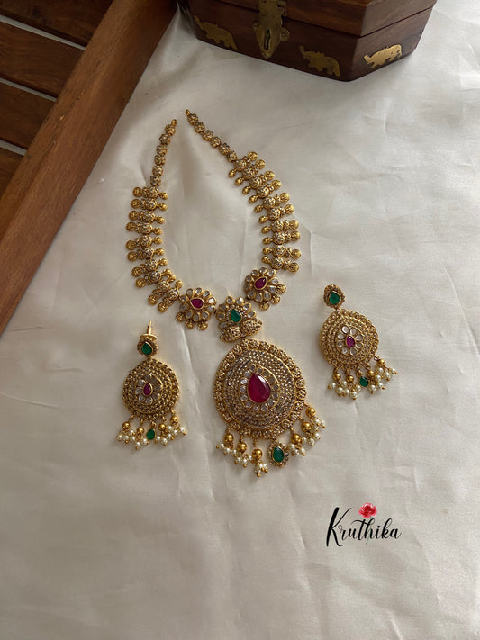 Premium antique finish uncut stones necklace NC353