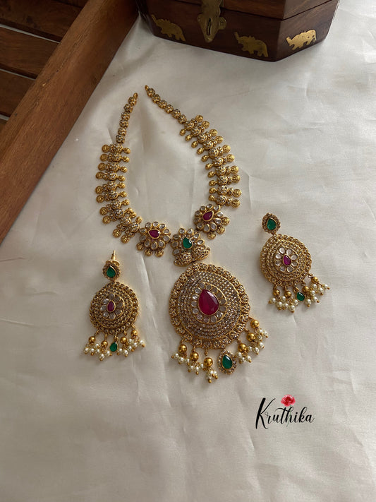 Premium antique finish uncut stones necklace NC353