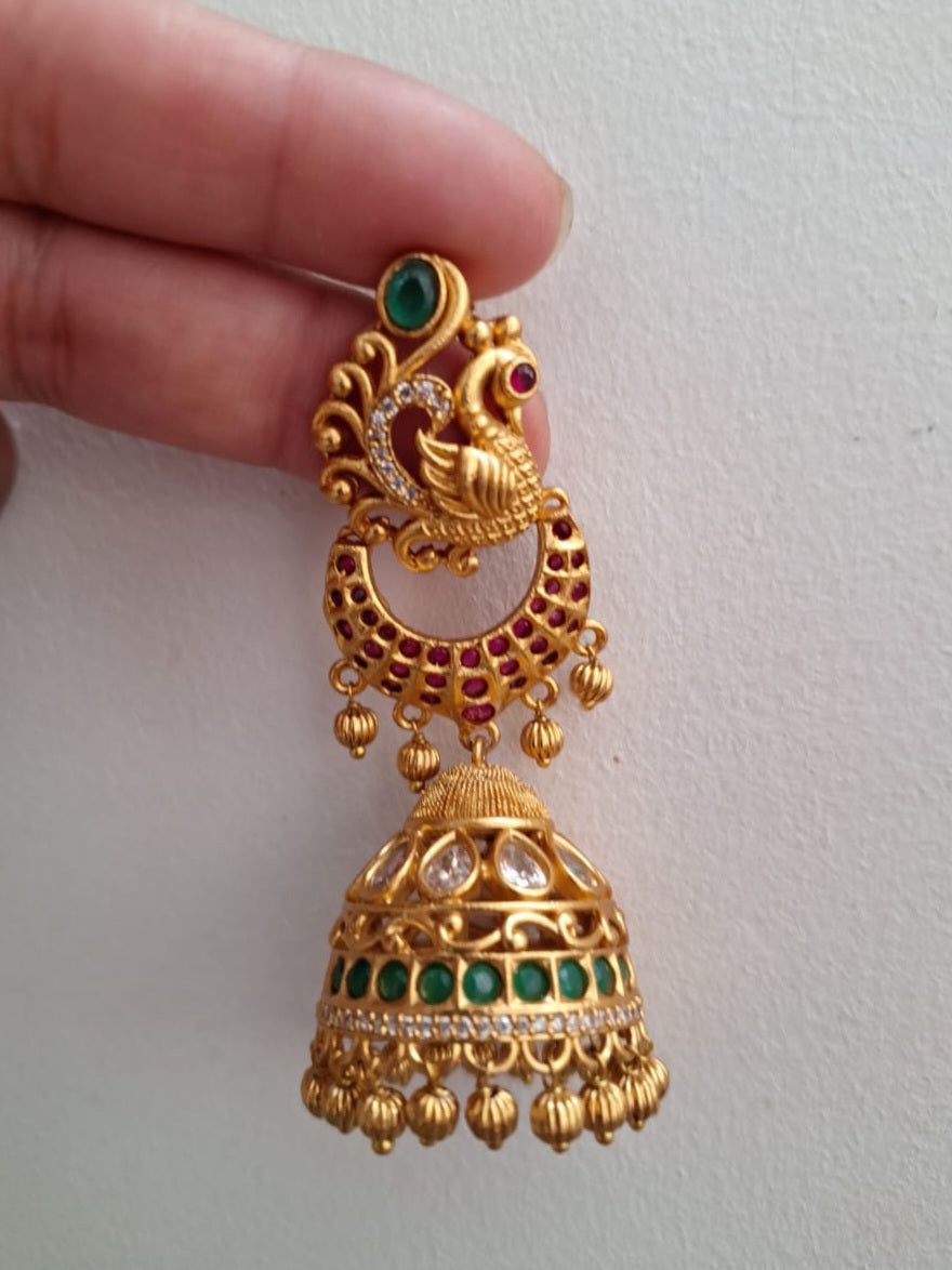 Peacock kemp jhumkas E247