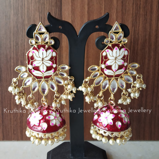 Big Kundan pearl drops jhumkas E59