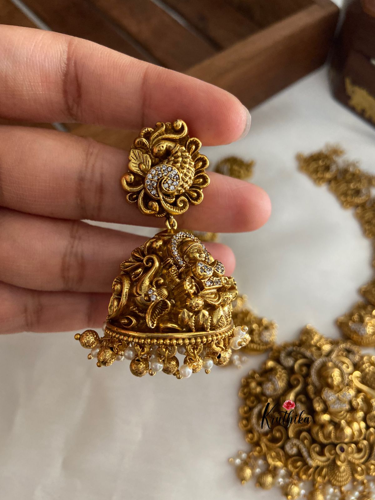 Premium polish Lakshmi Devi peacock necklace NC568