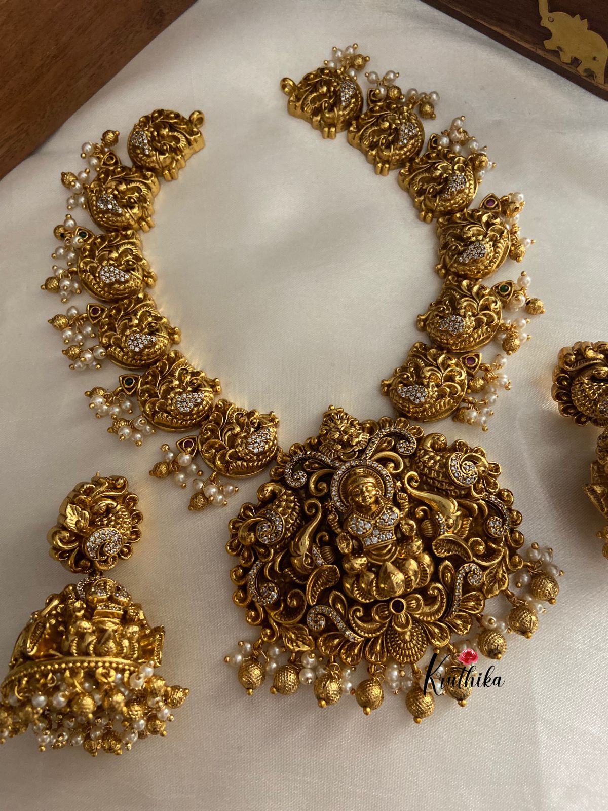 Premium polish Lakshmi Devi peacock necklace NC568