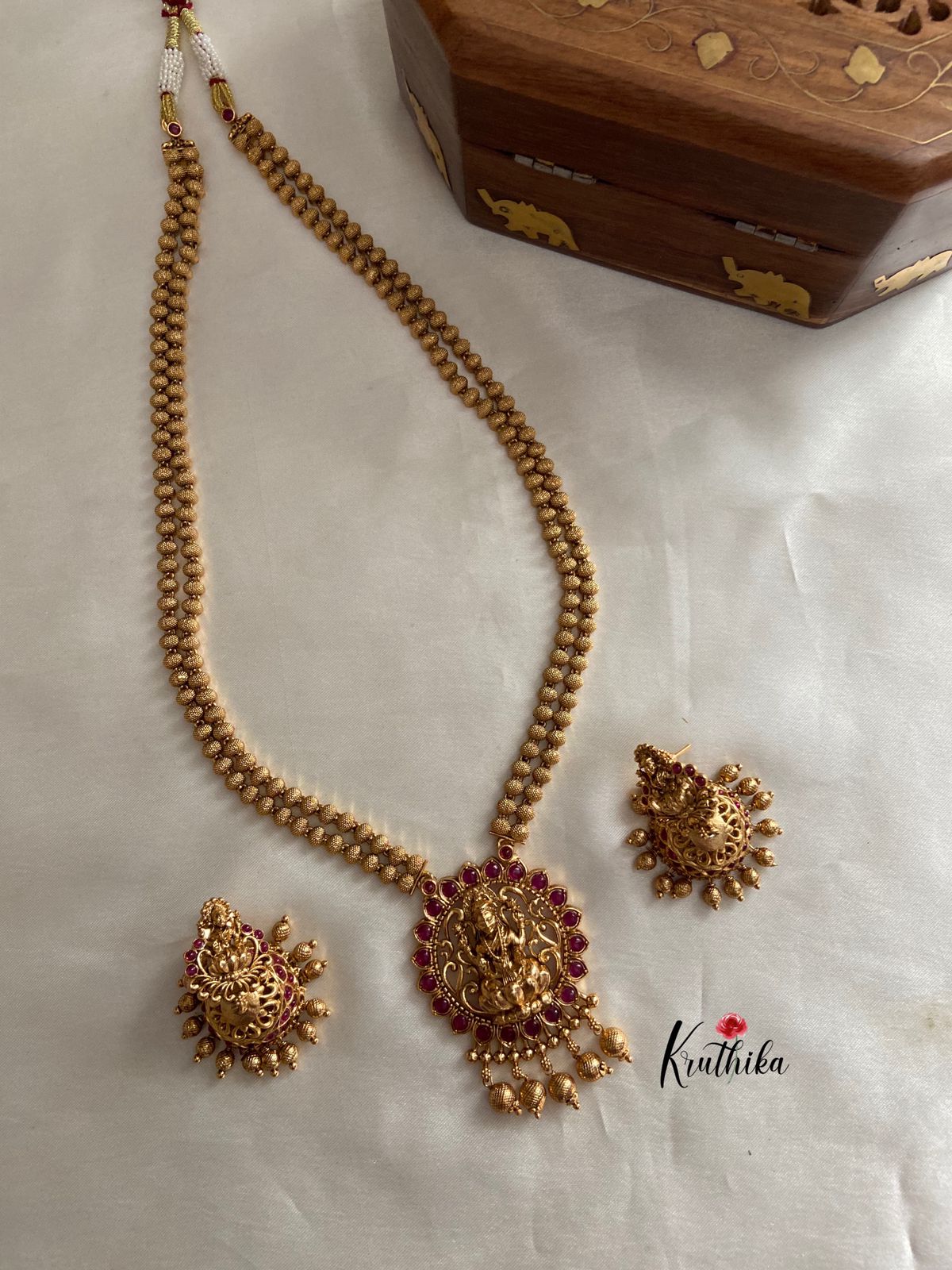 Golden beads maala with Lakshmi pendant LH303