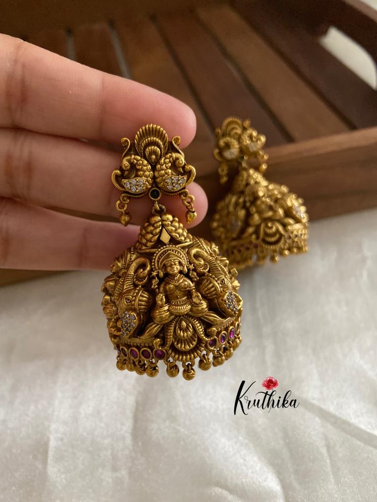 Antique gold lakshmi on sale jhumkas