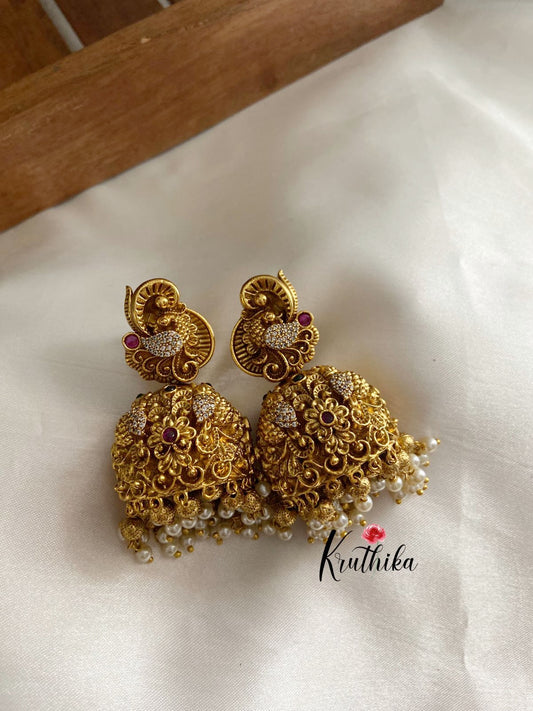 Heavy Premium polish Peacock jhumkas E209