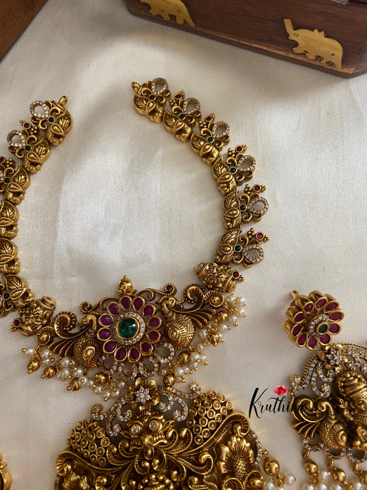 Premium Intricate Lakshmi Peacock Kemp Necklace NC649