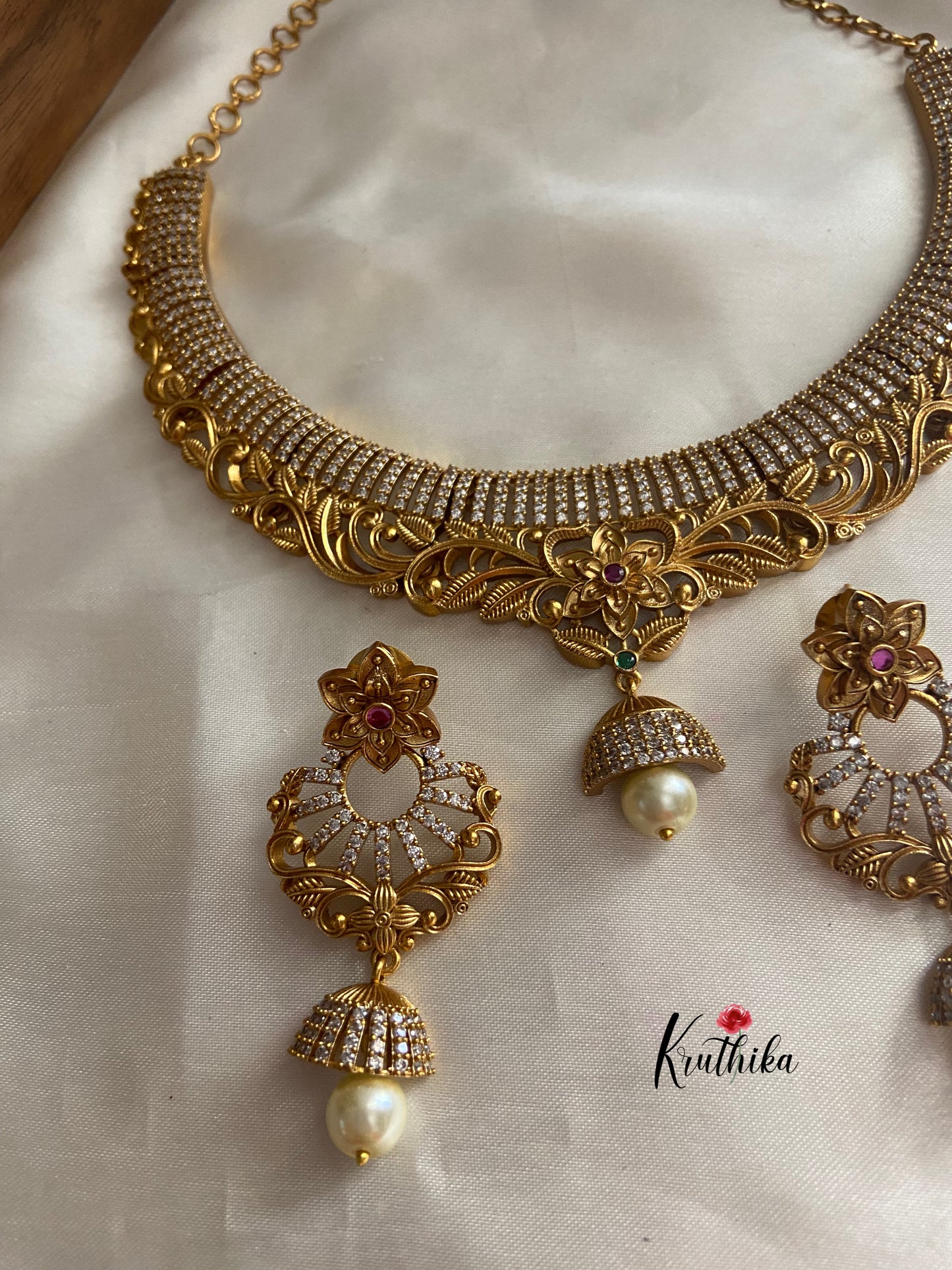 CZ cutwork jhumka necklace NC791