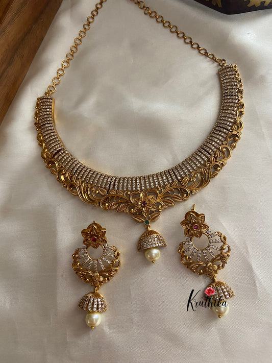 CZ cutwork jhumka necklace NC791