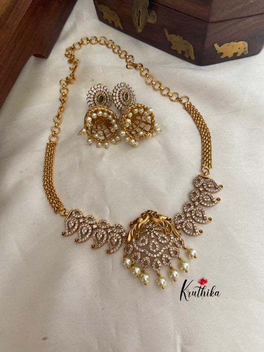 CZ Mango peacock choker with jhumkas NC720