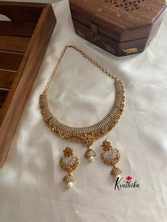 CZ cutwork jhumka necklace NC791