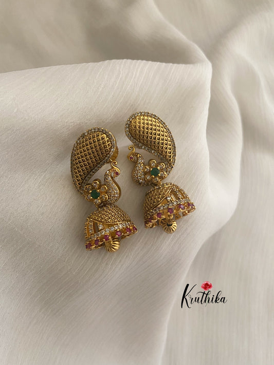Antique finish peacock cz Jhumkas E147
