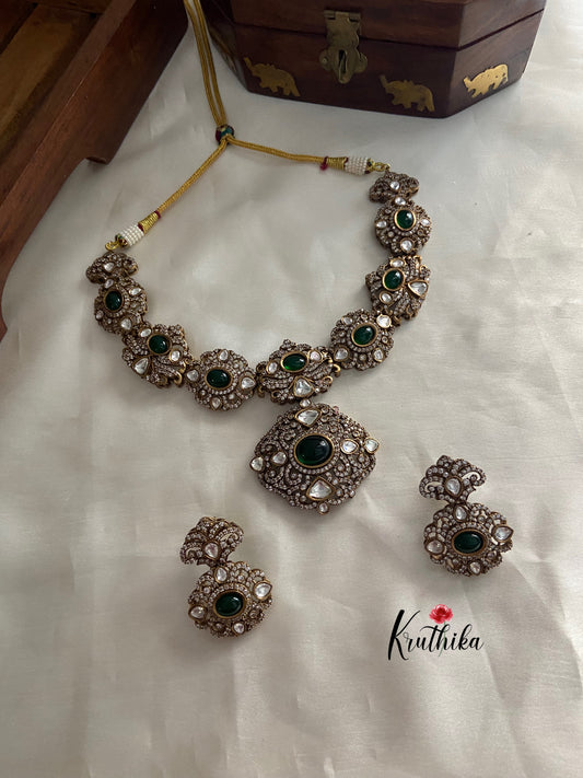 Victorian green stones CZ necklace NC800