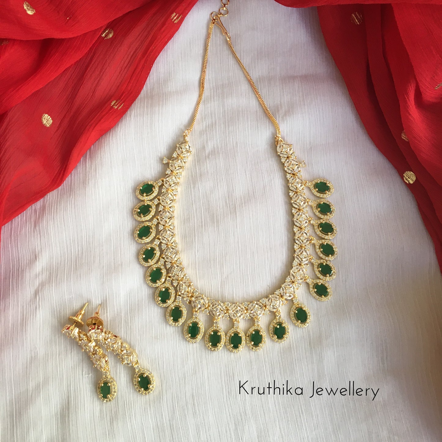 Gold finish CZ pendant drops necklace NC195