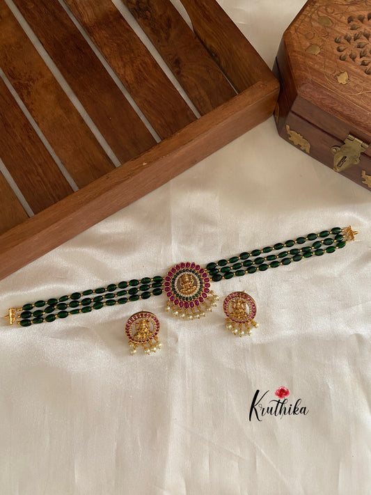 Beads choker with Lakshmi Devi pendant NC630