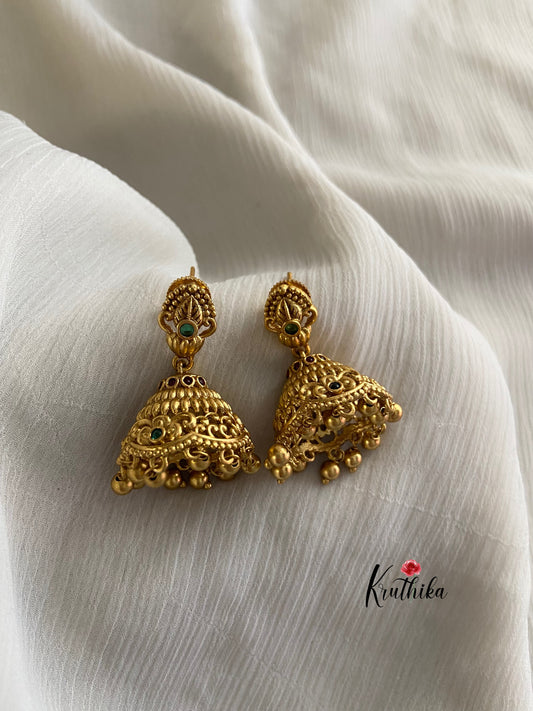 Antique finish emerald Jhumkas E178