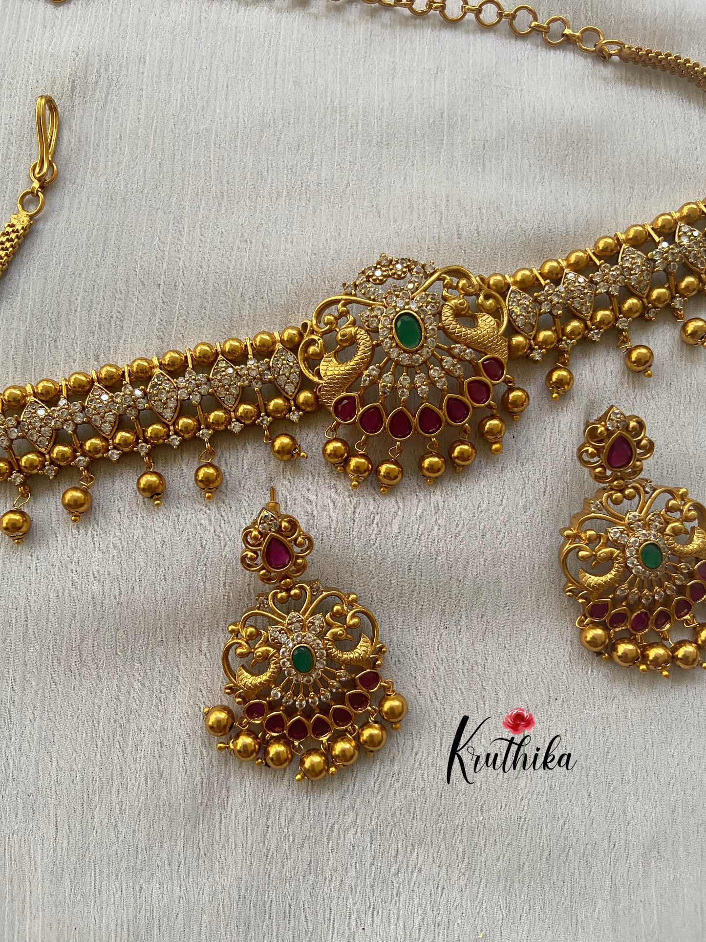 Golden beads peacock cz choker NC300 (without earrings)