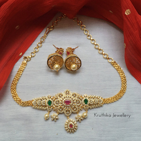 Gold finish cz choker NC148