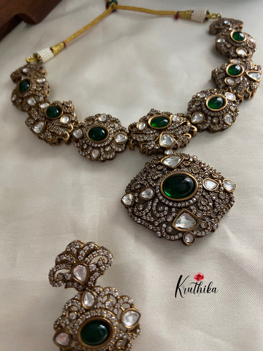 Victorian green stones CZ necklace NC800