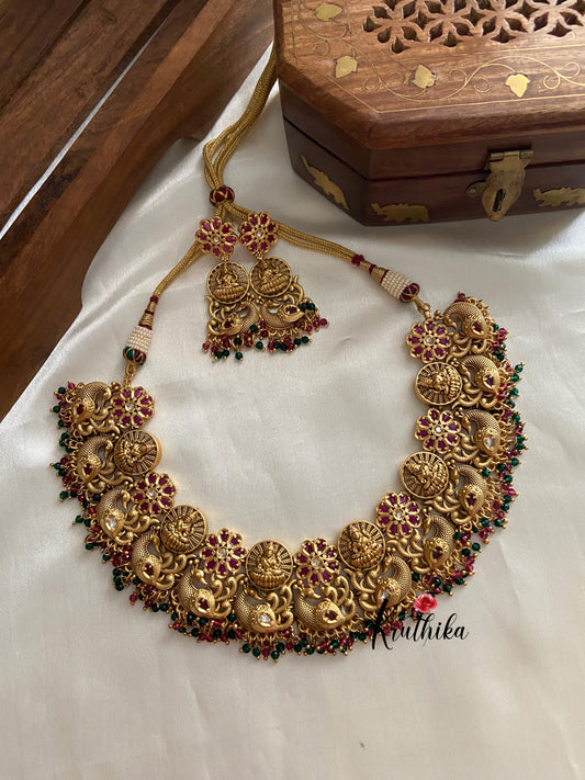 Antique real kemp Lakshmi peacock choker NC598