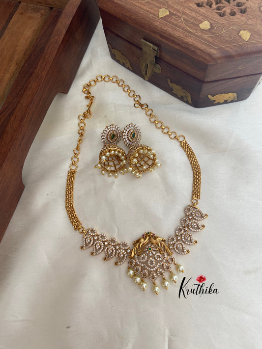 CZ Mango peacock choker with jhumkas NC720