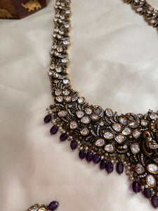 Premium Kundan Victorian Lakshmi purple beads haaram LH495