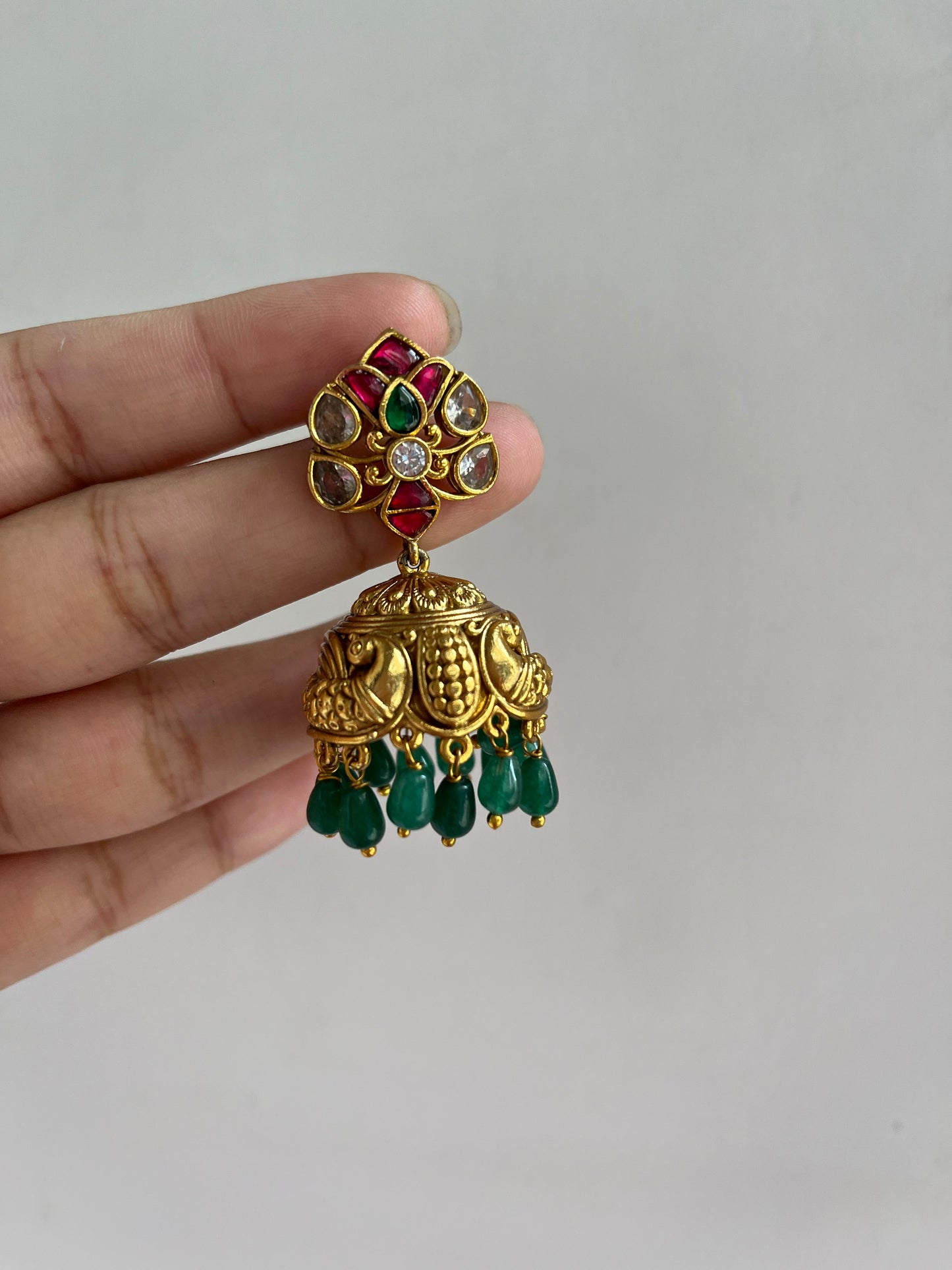 Jadau Green bead drops jhumkas E253