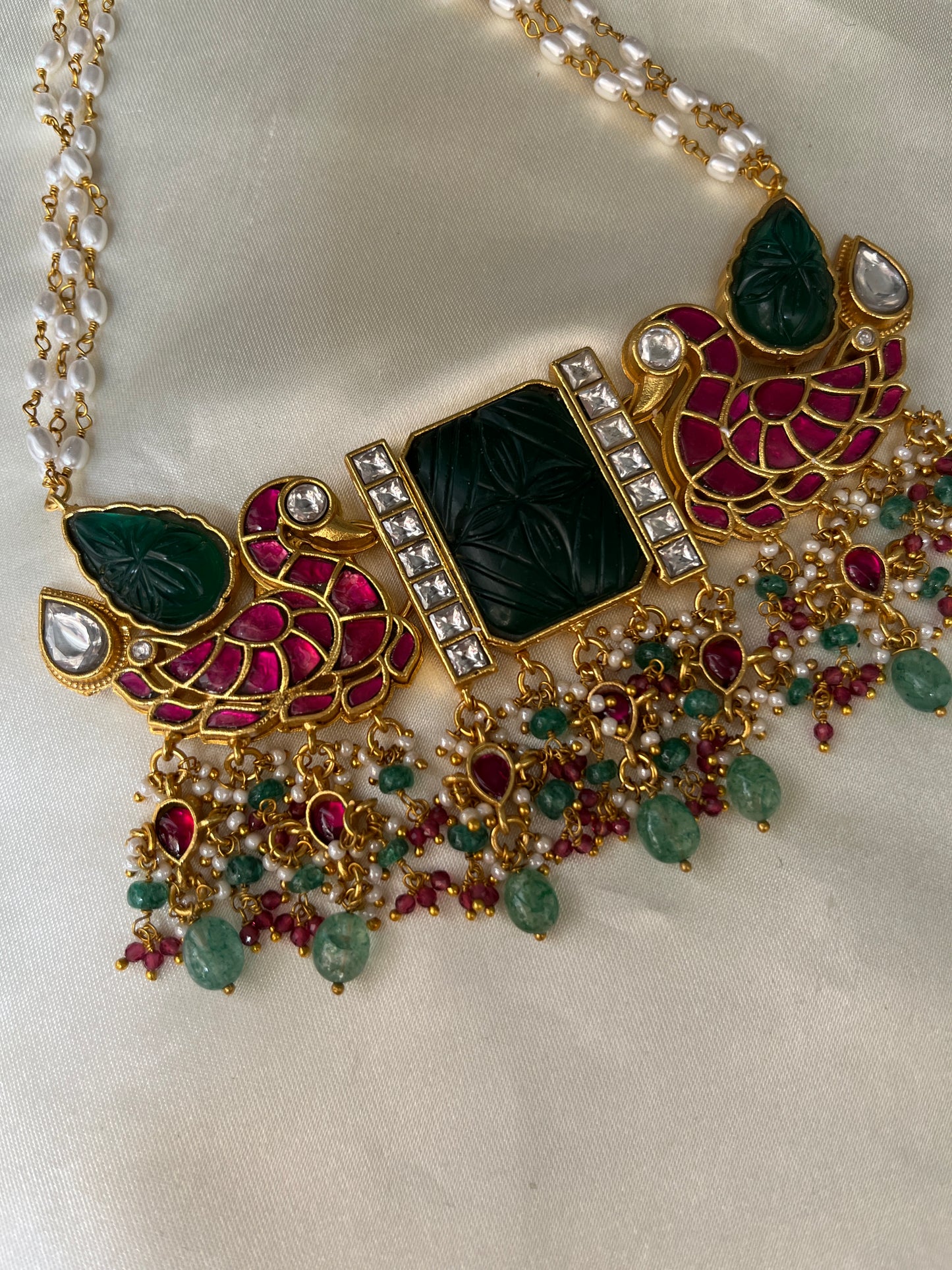 Emerald Jadau peacock choker ( Pre Order)