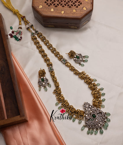 Premium Elephant Patterned haaram with Victorian Pendant LH494