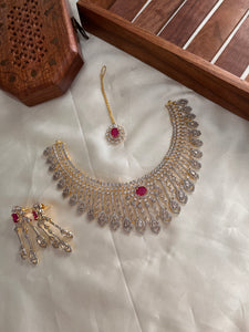 AD gold finish necklace set with maang tika NC1040