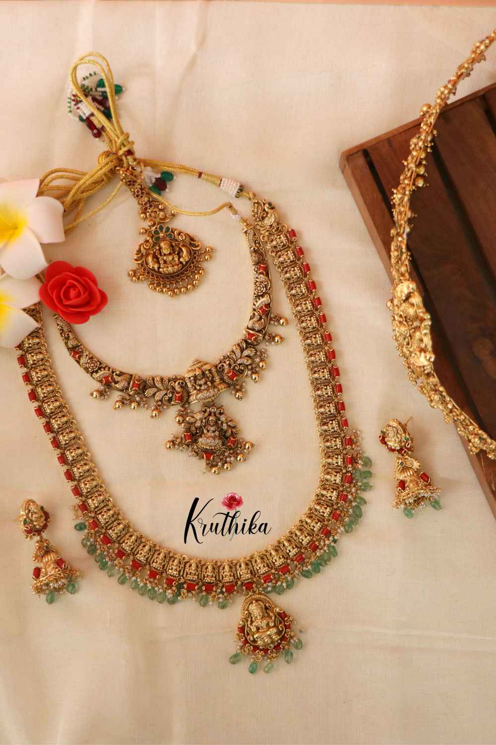 Antique Lakshmi Necklace with Coral Beads Haaram BS013