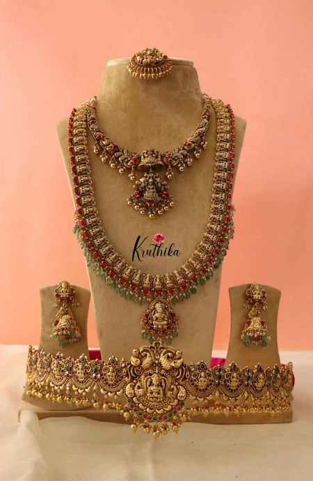 Antique Lakshmi Necklace with Coral Beads Haaram BS013