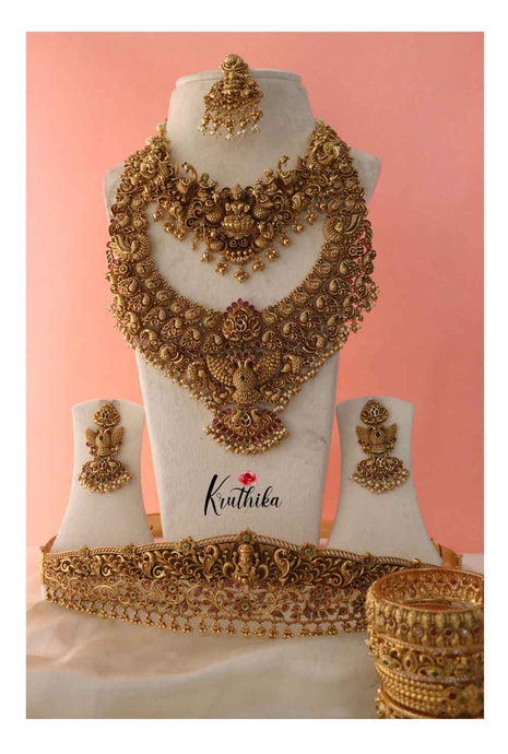 Majestic Lakshmi Peacock Necklace and Bridal Haaram BS019