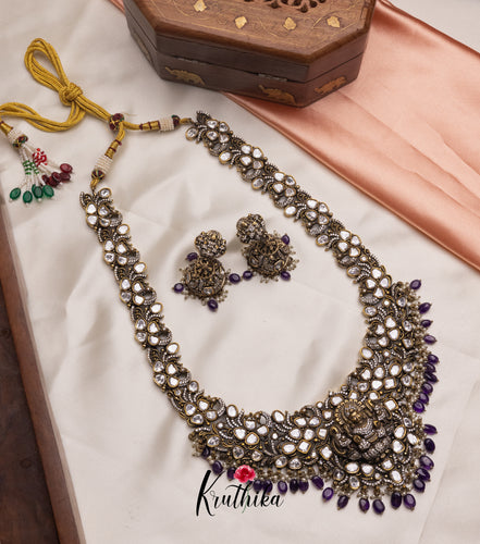Premium Kundan Victorian Lakshmi purple beads haaram LH495