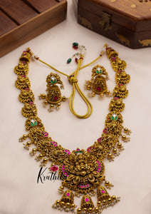 Grand Jadau Lakshmi Peacock Haaram with golden beads LH4721