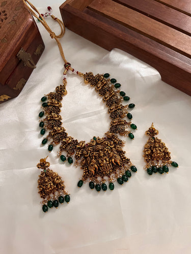 Antique Lakshmi Peacock Necklace green beads NC948