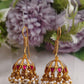 Pretty Teardrop Motifs Jadau Jhumkas With Pearl And Bead Drops E1087
