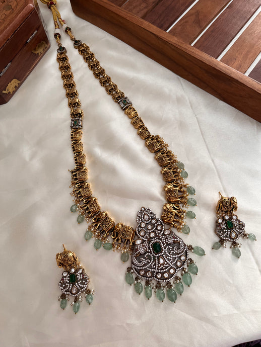 Premium Elephant Patterned Haaram with Victorian Pendant LH494