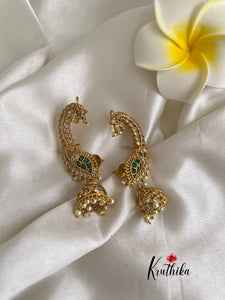 Beautiful AD Peacock Ear cuff jhumkas E460 (Available in two colors)