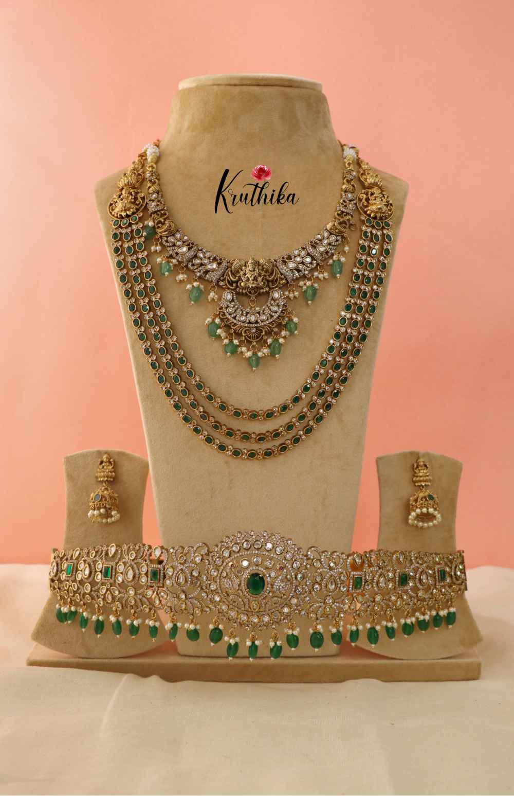 Victorian Lakshmi Beads Necklace with Peacock Haaram BS007