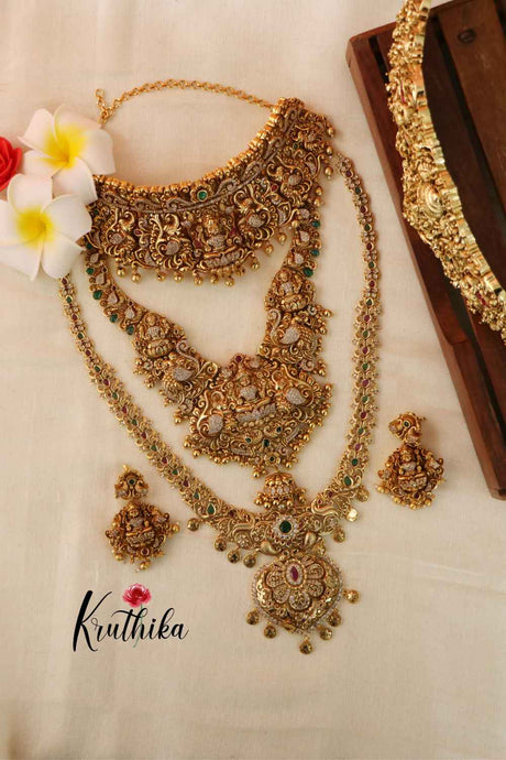 Grand Lakshmi Peacock Choker and Haaram Set with Beads Hip Belt BS009