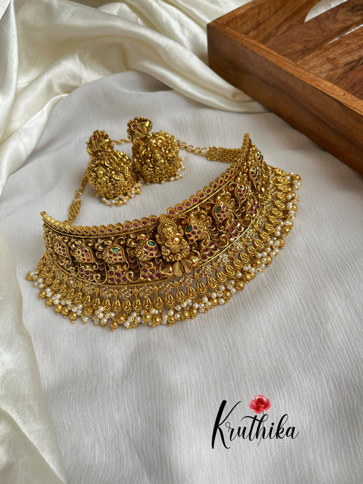 Antique Jadau Lakshmi Guttapoosalu choker NC1070