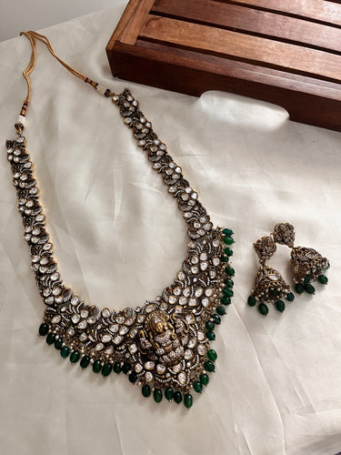 Victorian Lakshmi haaram green beads LH531