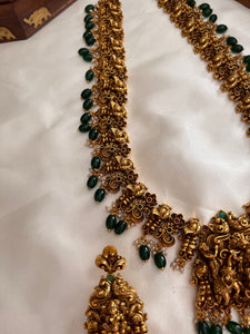 Antique Lakshmi Peacock haaram green beads LH480