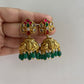 Jadau Green bead drops jhumkas E253