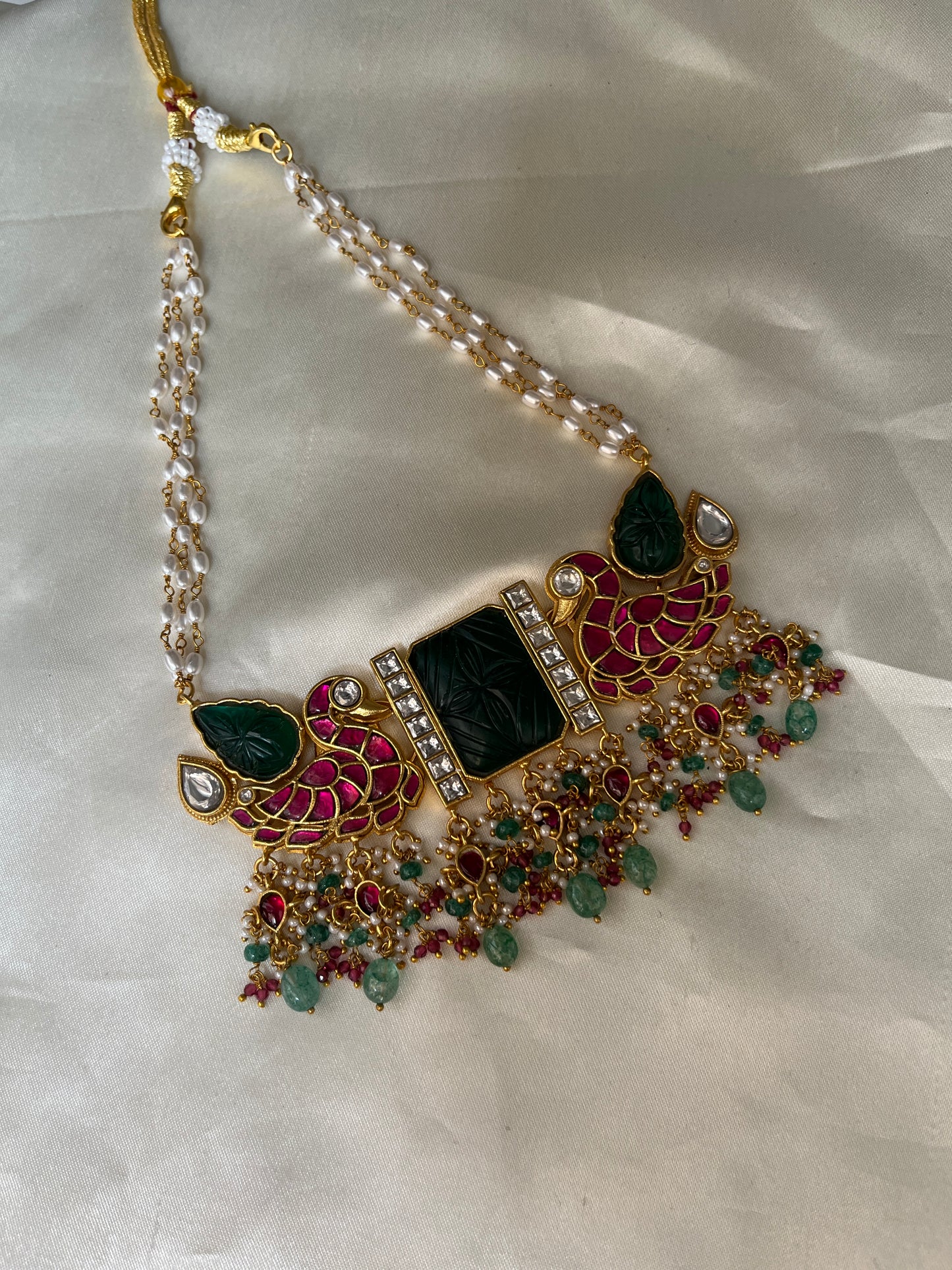 Emerald Jadau peacock choker ( Pre Order)