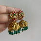 Jadau Green bead drops jhumkas E253