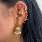 Simple trendy Ruby peacock AD Earcuff Jhumkas E487 (Available in 2 Colours)