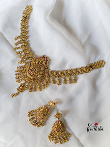 Premium antique polish peacock Lakshmi Devi necklace NC380